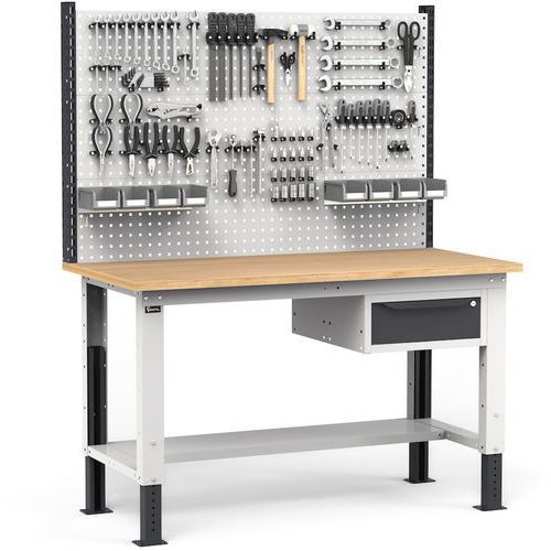 Etabli Work Up avec panneau perforé - 1500x750x1675/2050 mm - Fami