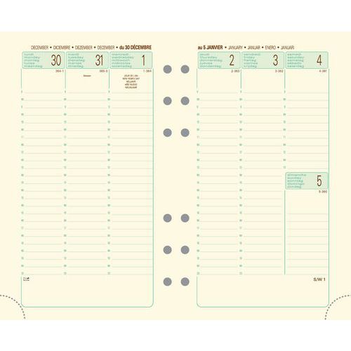 Recharge Exatime 17 Etroit semainier 2 pages verticales - Exacompta