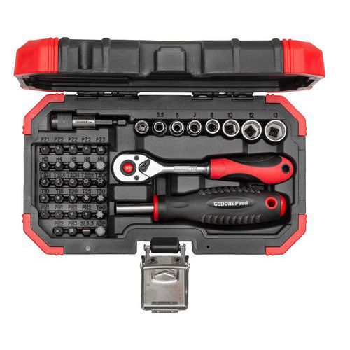 Coffret d’embouts tournevis 1/4 avec cliquet 40pcs - GedoreRed