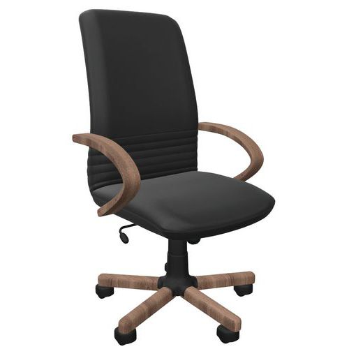 Fauteuil direction Mirage Wood cuir noir et accoudoirs bois