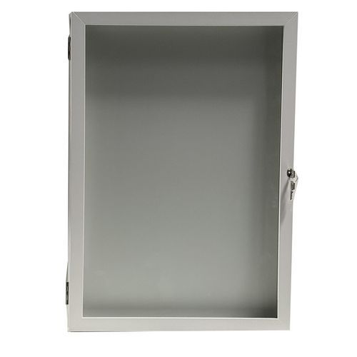 Vitrine d'exterieur porte battante - Fond aluminium -cadre blanc - AME