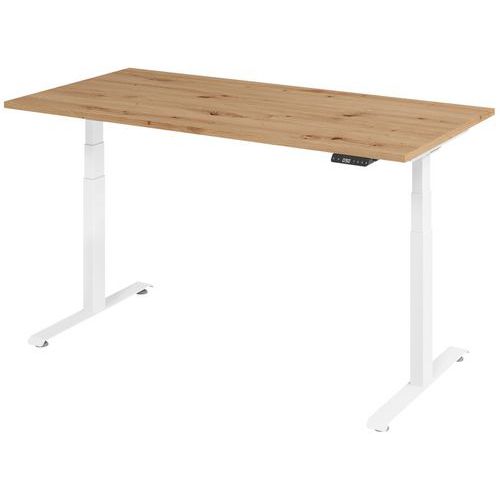 Bureau électrique 160 x 80 cm Chêne piétement Blanc - Manutan Expert
