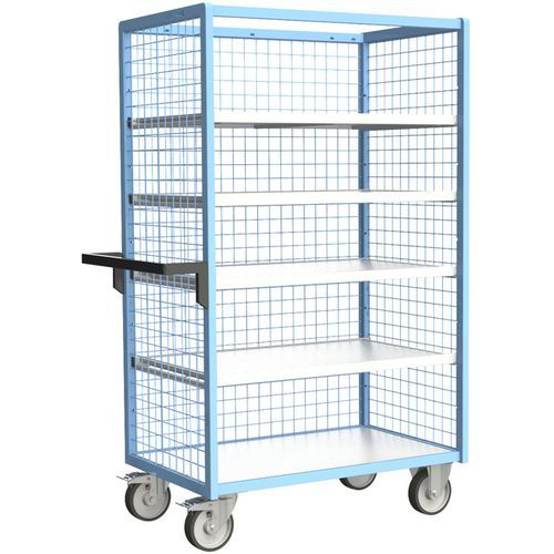Servante grillagée 3 côtés avec 4 étagères plateau bois 500 kg - FIMM