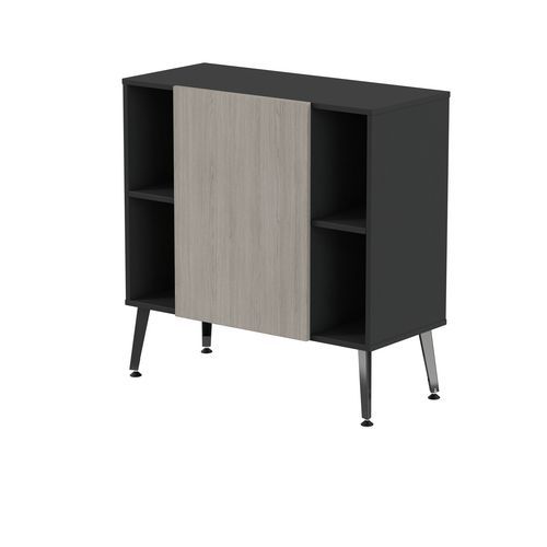 Range. bas Teni pieds métal lg.100 cm ht.101 cm 1 porte 4 niches