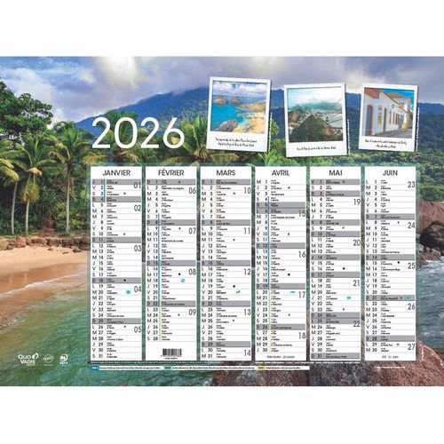 Calendrier fantaisie Evasion - 55x40,5 cm - Année 2026 - Quo Vadis