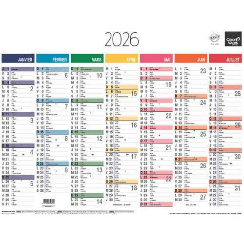 Calendrier banque Arc en ciel - 43x33,5cm - 13 mois - 2026 - Quo Vadis