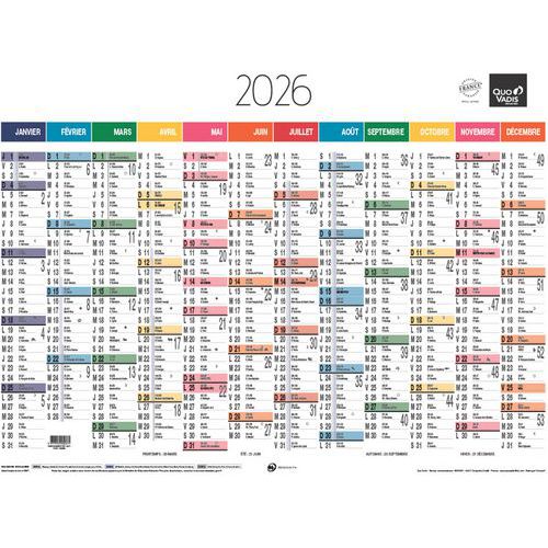 Calendrier annuel horizontal Arc en ciel - 12 mois - 2026 - Quo Vadis