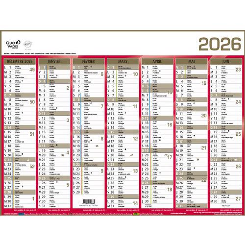 Calendrier mural banque - Or - 14 mois - 2026 - Quo Vadis