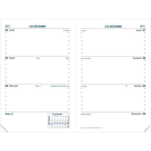 Recharge agenda semainier Sapa X - 12 mois - 2026 - Quo Vadis