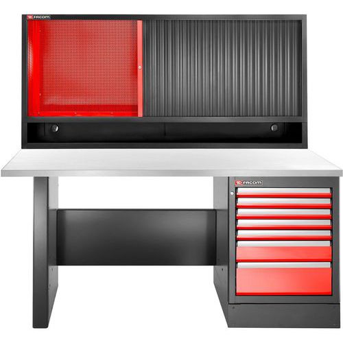 Etabli haut 7 tiroirs avec armoire rideau avec plateau inox - Facom