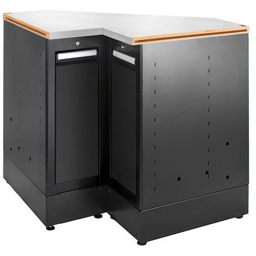 Meuble bas angle 2 tiroirs plateau inox - Facom