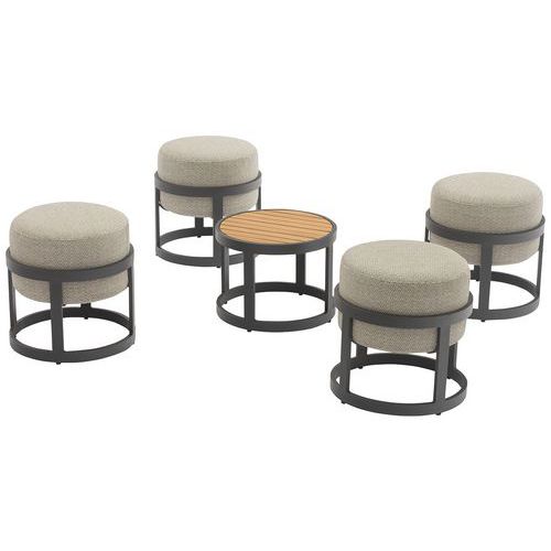 Ensemble détente Totem 4 tabourets 1 table basse teck/alu Pro Loisirs