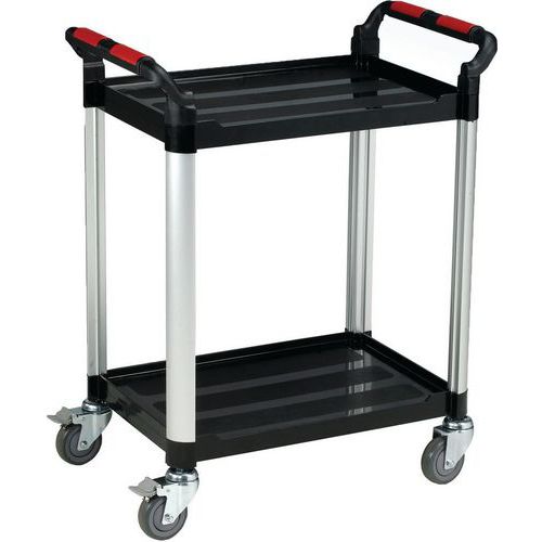 Chariot à plateaux en plastique - 2 plateaux et poignées - Aluminium