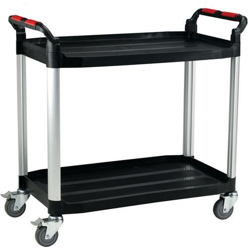 Chariot à plateaux en plastique - 2 plateaux et poignées - Aluminium