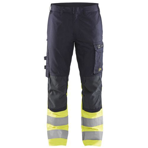 Pantalon multinormes inhérent à stretch marine jaune fluo - Blåkläder