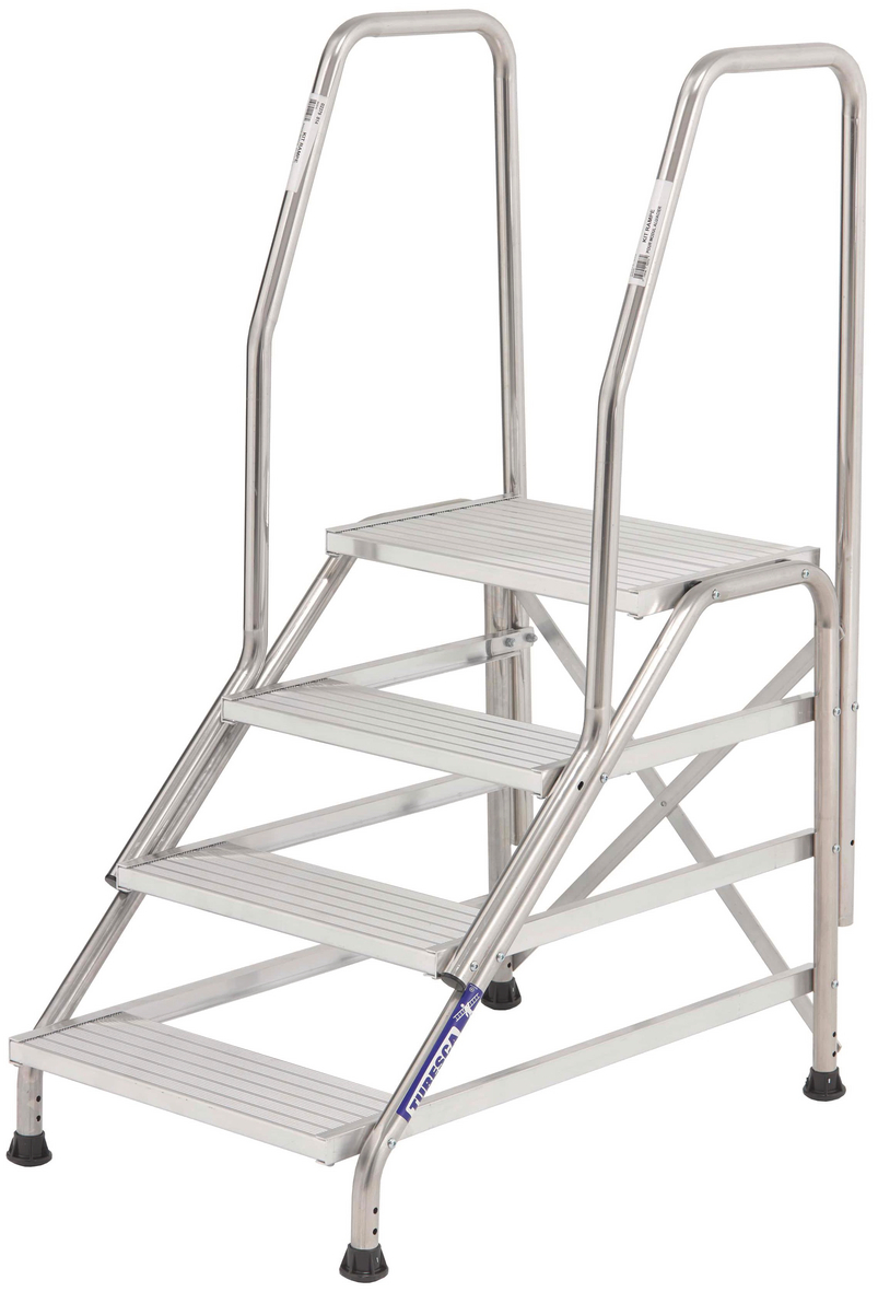 Marchepied Jumbo 4 Marches Avec Rampe De Sécurité - Escabeau Léger Aluminium, Capacité 170 Kg