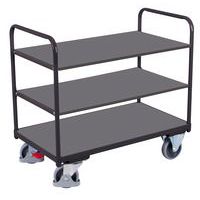 Chariot ergonomique 3 plateaux bois - Barres verticales - Capacité 250 kg