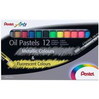 Boite de 12 pastels à l'huile : 6 fluos et 6 métallisées 8 mm - Pentel thumbnail image