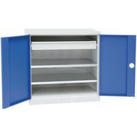 Armoire basse à tablettes et 1 tiroir coulissant 500X1000 mm Gris/bleu - Manutan Expert