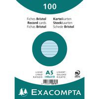 Paquet 100 fiches bristol ligné non perforé 148x210mm