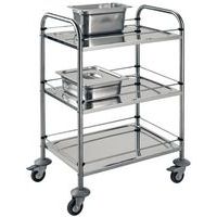 Chariot de service inox petit sur roulettes 2 plateaux F996 Vogue