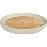 Porte savon en polyrésine et bois Crème - Arvix