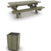 Pack Bréhat 2 tables Bréhat + 1 poubelle carrée 50 L - pin  - Manutan Expert