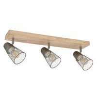 Spot base carrée en métal 3 lumières effet bois Hillside naturel Corep