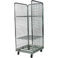 Roll conteneur 3 côtés en maille 50x50 mm - 2 tablettes- 400kg