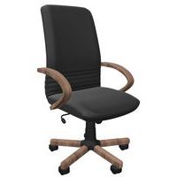 Fauteuil direction Mirage Wood cuir noir et accoudoirs bois