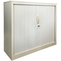 Armoire basse reconditionnée à rideaux - Blanc écru