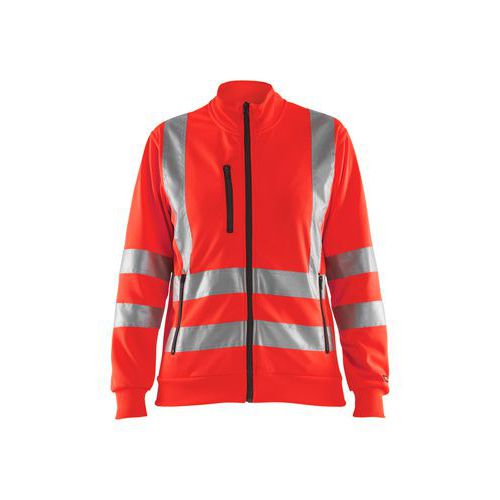 Sweat De Travail Zippé Haute Visibilité Femme Rouge Fluo