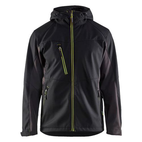 Veste De Travail Softshell à Capuche En Jaune Fluo Noir