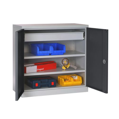 Armoire Atelier 1000x1000-2 Tablettes-1 Tiroirs-anthracite