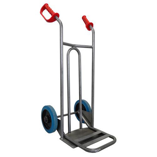 Stockman - Diable Acier Incurvé 250 kg - Pelle Rabattable - Roues Bleues - Gris
