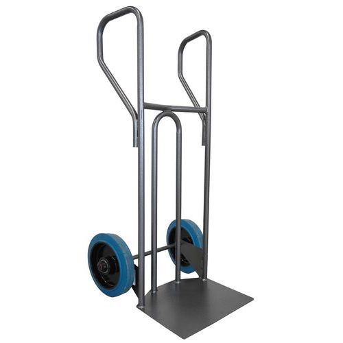 Stockman - Diable Acier Incurvé 250 kg Roues Caoutchouc Bleu - Grande Pelle Fixe - Idéal Manutention Robuste