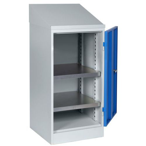 Sofame - Armoire pupitre 2 étagères - Acier Gris Clair/Bleu - 500x500x1120mm - Charge 150kg/tablette - Livré monté