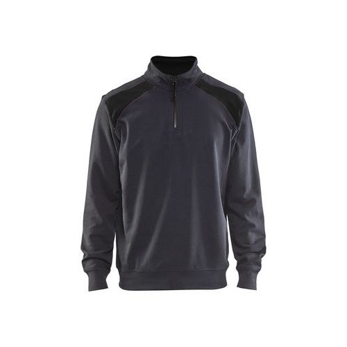 Sweat Col Camionneur Bicolore En Noir Et Gris