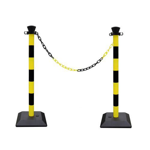 Viso - Kit 2 Poteaux ABS avec Chaîne Noir et Jaune - 1m Hauteur - Manutention Intérieur/Extérieur