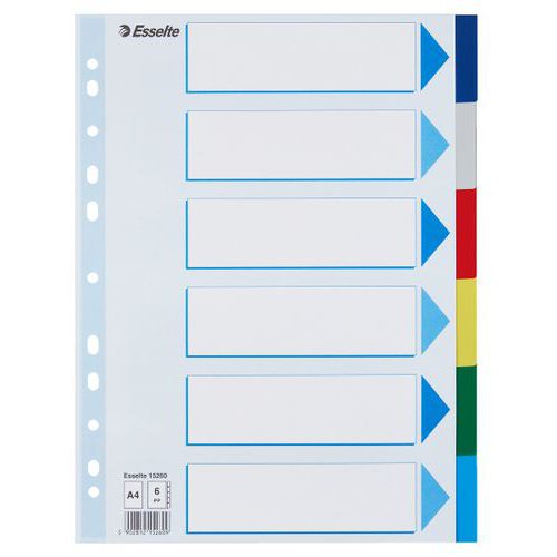 Intercalaire Pp A4+ - 6 Touches - Multicolore - Esselte