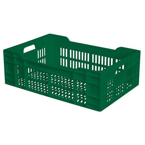 Gilac - Caisse ajourée recyclée 40L - Empilable et emboîtable - Plastique vert - Résistante au froid