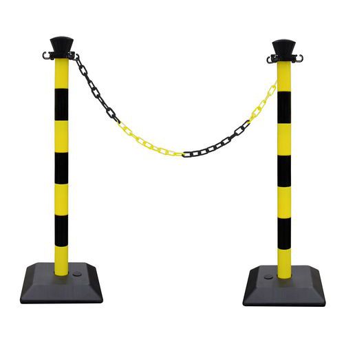 Viso - Lot de 2 poteaux de balisage plastique avec chaîne - Noir/jaune - 1000 mm - Idéal intérieur/extérieur