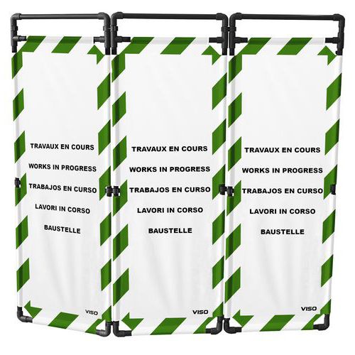 Viso - Barrière d'intervention PVC 180cm 3 vantaux - Travaux en cours - Vert/blanc - Robuste et recyclable