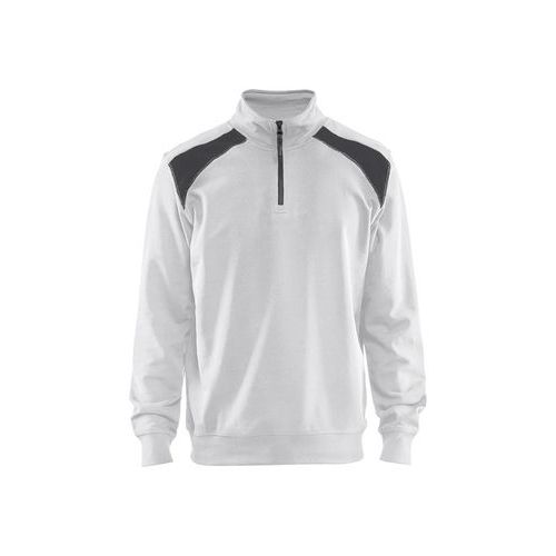 Sweat Col Camionneur Bicolore En Blanc Et Gris