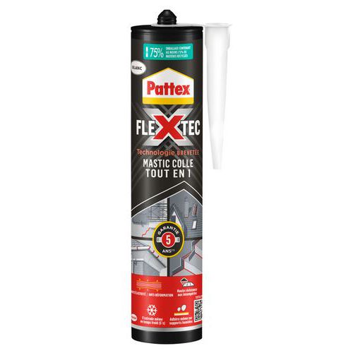 Pattex - Mastic Colle Flextec Blanc 389g - Tout en un, Flexible et Durable