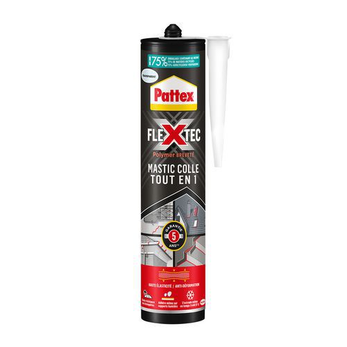 Pattex - Mastic Colle Flextec Transparent 389g - Tout en un, Flexible et Durable