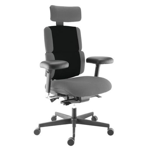 Sokoa - Fauteuil Wi-Max ERGO Gris Moyen Dossier + Têtière - Synchrone, Accoudoirs Réglables, M1
