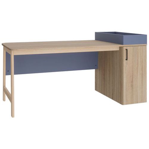 Bureau Blois 140x80 Caisson Droite 1 Porte Bleu/chêne Gris