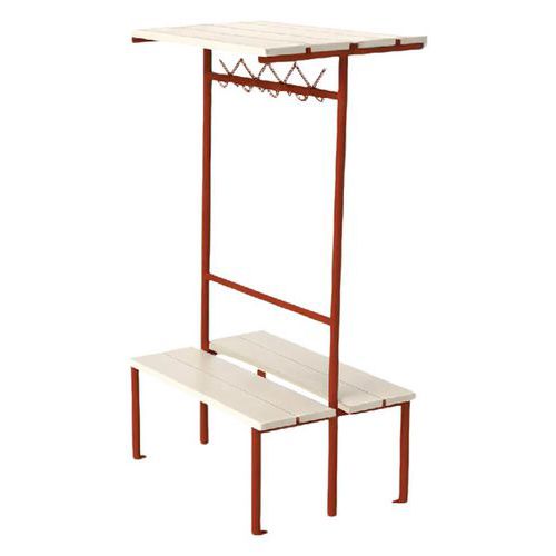 Banc De Vestiaire Double Face En Hêtre Massif - Longueur 2000 Mm, Profondeur 850 Mm - Avec 18 Patères, Pied Acier époxy