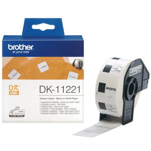 Brother - Ruban Étiquettes Carrées Blanc DK11221 - 1000 Étiquettes 23x23mm - Idéal pour Bureau